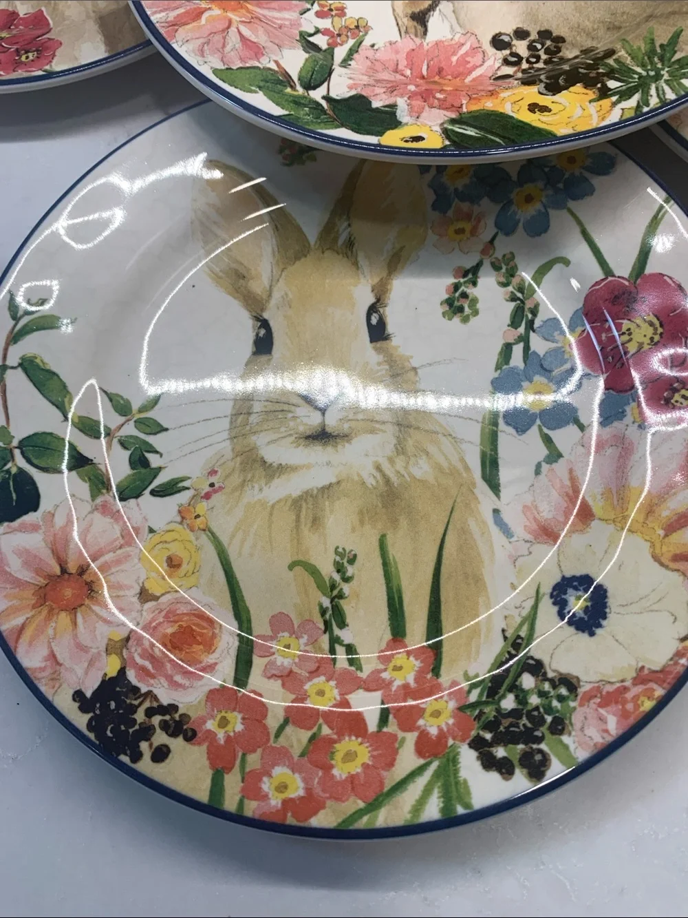 NEW Flora Pottery Barn Easter Rabbit Bunny Floral Salad 8” Plates Set of 4
